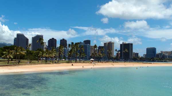 Beach on Magic Island in Ala Moana Beach Park Hawaii