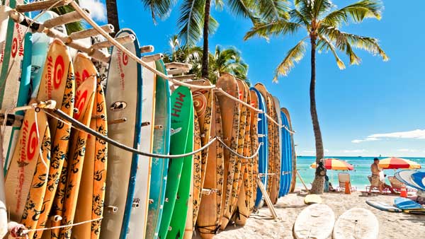 Surfboards at Waikiki Beach Hawaii