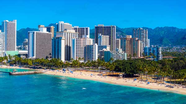 Aerial View of Waikiki Beach, Honolulu, Oahu, Hawaii at Daytime View of Waikiki Beach Honolulu Oahu Hawaii at daytime