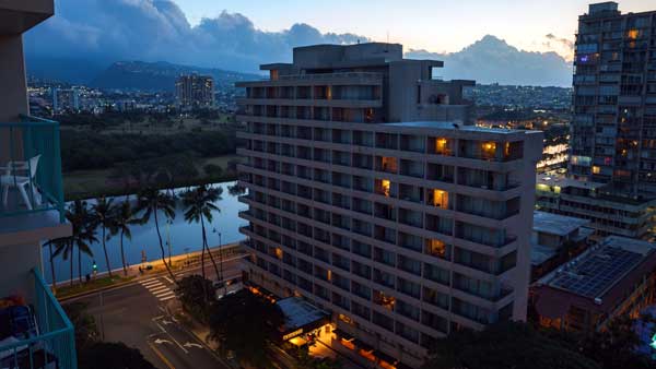 cityscape of Honolulu with mountains and canal view