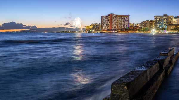 sunset at Waikiki beach in Oahu Hawaii