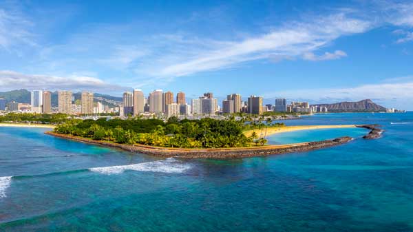 view of Waikiki beach Honolulu and Diamond Head Crater